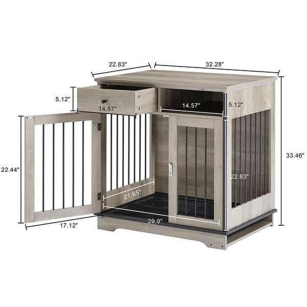 Industrial Furniture Style Dog Crate Dog Kennel with Loackable Door and Removable Bottom Tray, Side Table End Table with Storage