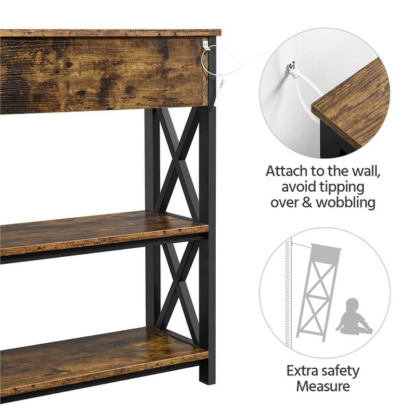 Wooden Console Table Entry Hallway Table with 1 Drawer and 2 Open Shelves, Rustic Brown