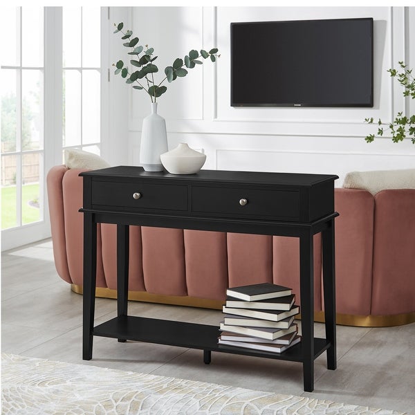 （Exquisite Preference）Black Console Table with 2 Drawers and Open Shelf, Farmhouse Small Entry Table, 39