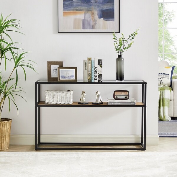 Glass Console Sofa Table, Modern Open Hallway Table, Narrow Entryway Table
