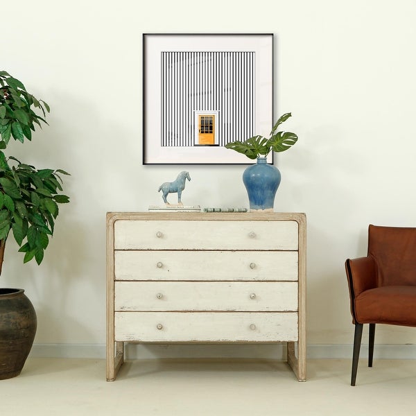 Artissance Reclaimed Wood Peking Side Table With 4 Drawers and Antique Off White Finish, 35 Inch Tall