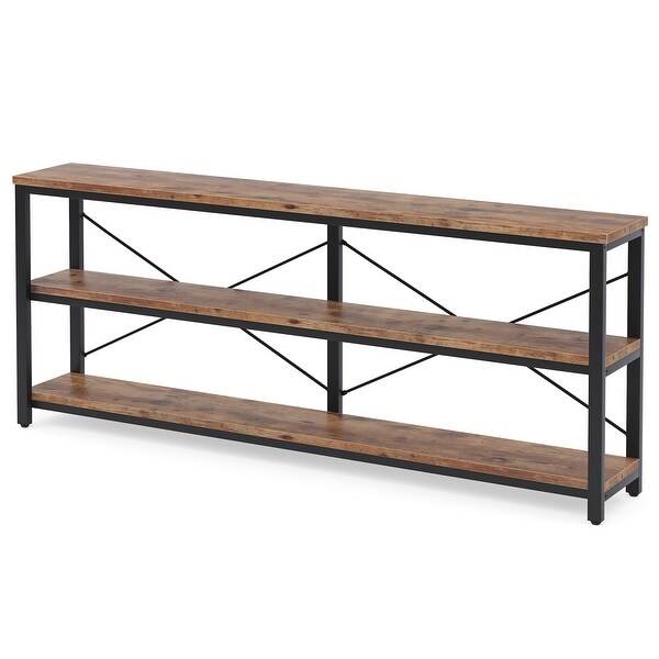 Brown Industrial Extra Long Console Sofa Table,White/ Gold 3 Tiers TV Stand
