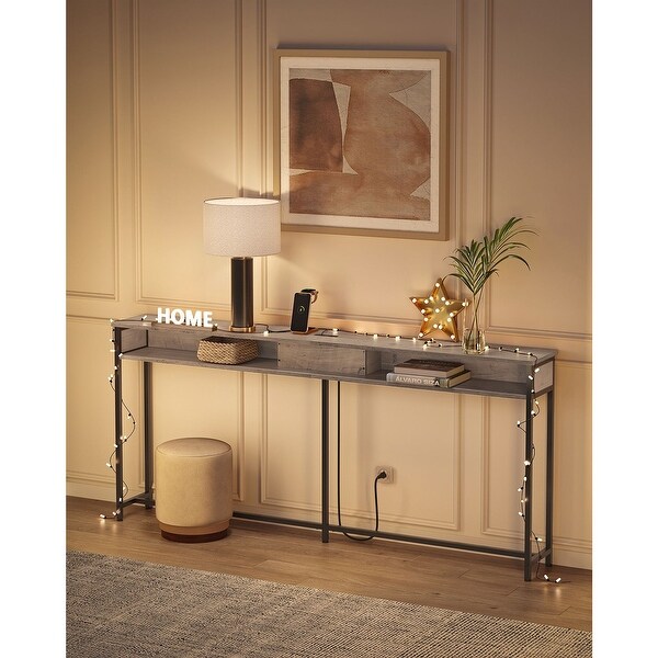 Narrow Console Table - 70.9 Inch Sofa Table with 2 Outlet and 2 USB Ports, Long Entryway Table, Home Office or Living Room