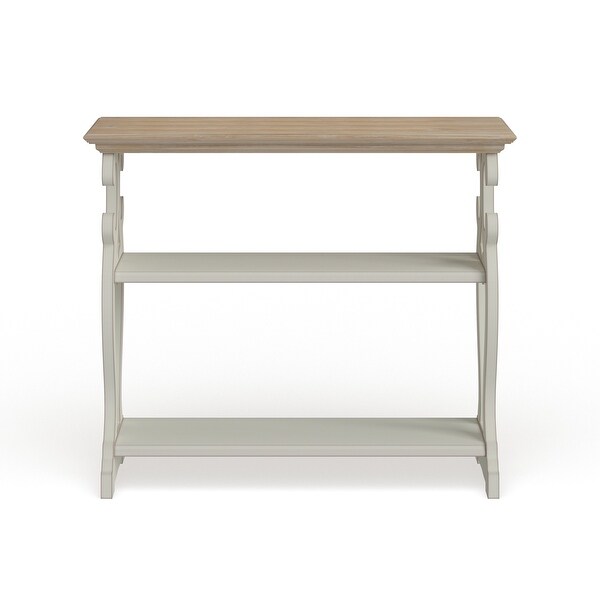 White or Black Wood Scroll Side Frames 2 Shelves Console Table with Brown Wood Top 38