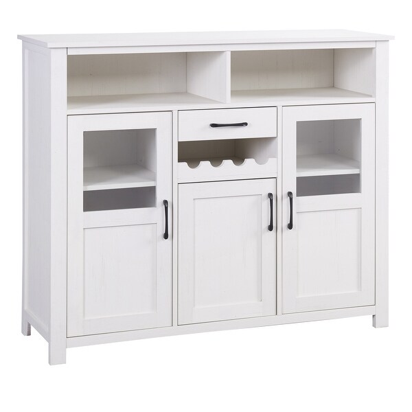 Retro Side Tables with Wine Rack, Drawer and Adjustable Shelves