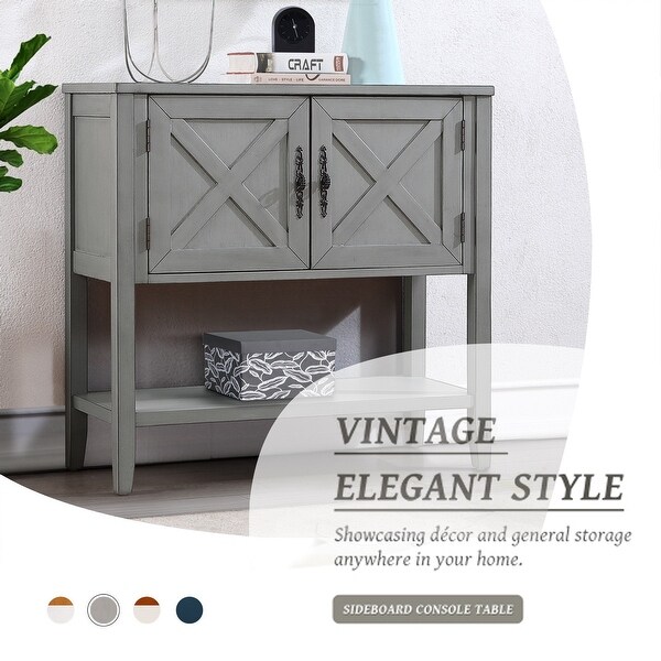 35'' Wood Sideboard Console Table with Bottom Shelf and 2 Door Cabinet for Living Room, Entryway, Kitchen Dining Room Furniture
