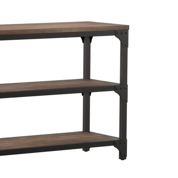 Table With 4 Shelves, Weathered Oak and Antique Silver- Saltoro Sherpi