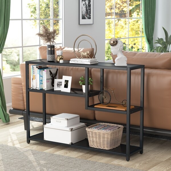 Console Table, 43 Inch Small White Entryway table with Storage Shelves