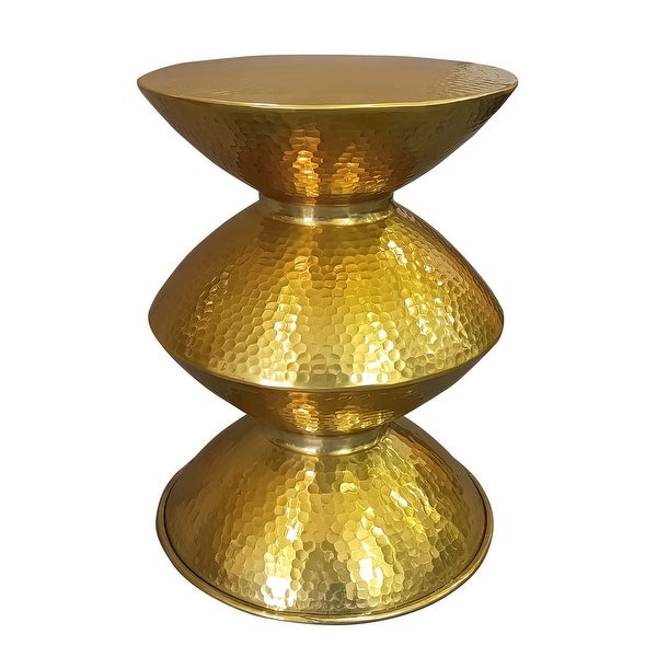 21 Inch Round Aluminum Side End Table, Hammered Embossed Metal Surface, Turned Pedestal Base, Gold - 14.5 L x 14.5 W x 20.5 H