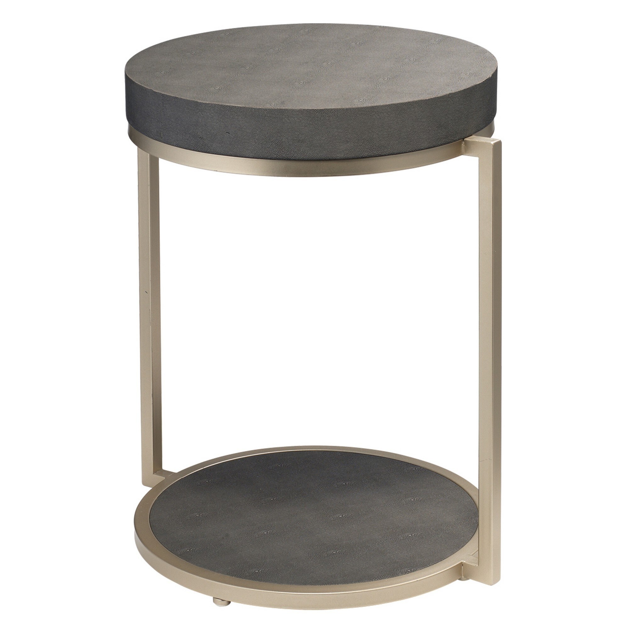 Metal Side Table with Round Top and Bottom, Gray and Silver