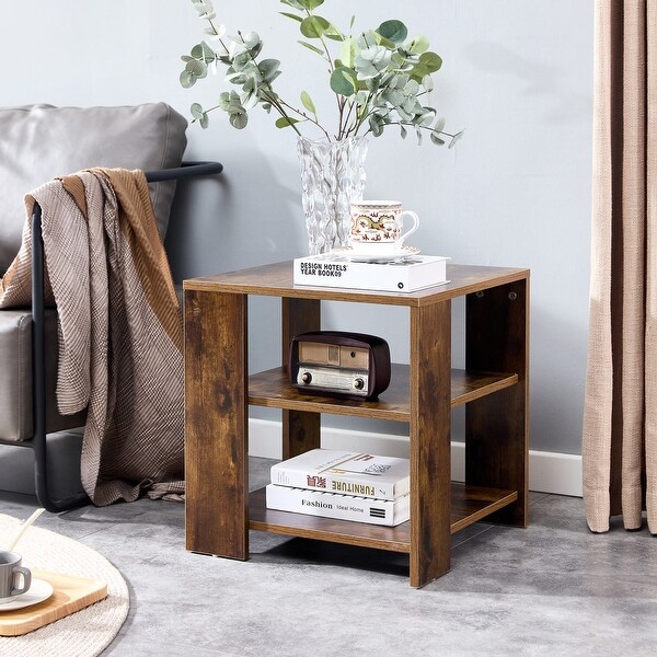 3 Tier Square End Table Simple Style Design Side Table with Storage Nightstand for Living Room, Bedroom, Sofa, Hall