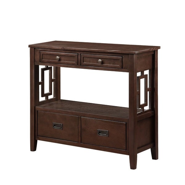36'' Vintage Style Pine Wood Console Table Sofa Table with 4 Drawers 1 Storage Shelf for Entryway, Living Room