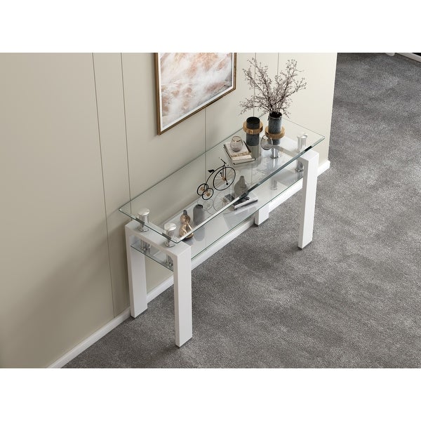 Tempered Glass Top Rectangular Double-Layer Console Table with MDF Legs, For Living Room, Foyer Console Table