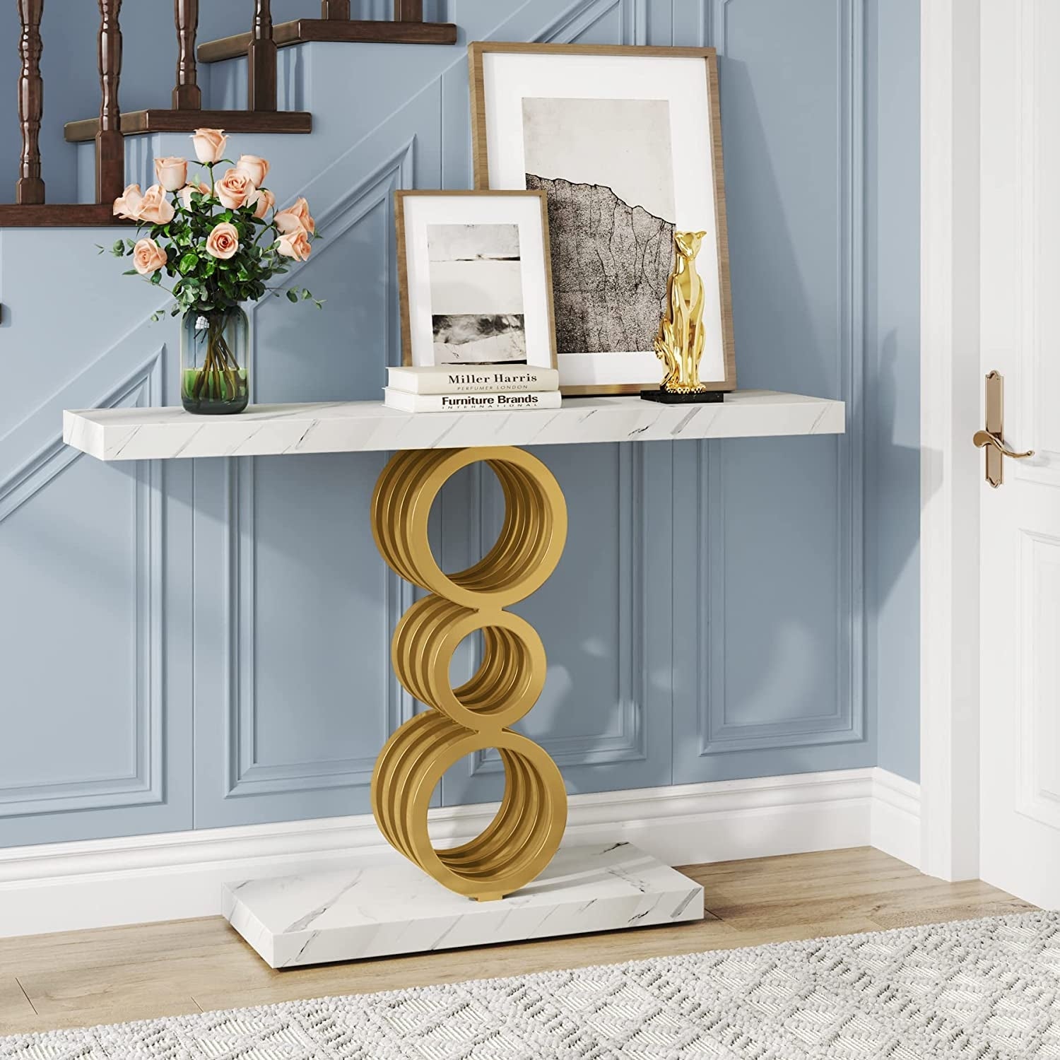 39 Inch Gold Console Table, Modern Sofa Entry Table Behind Couch