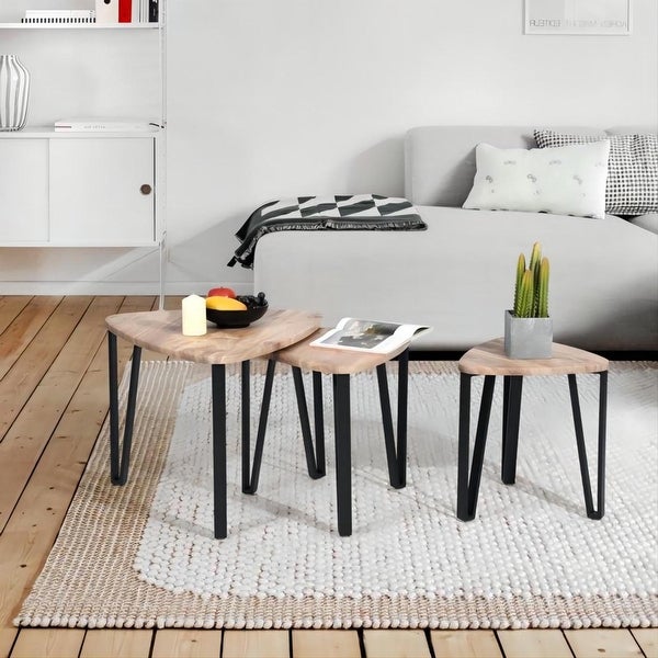 Nesting Coffee Tables,Stacking Side Tables with Metal Frame,Set of 3