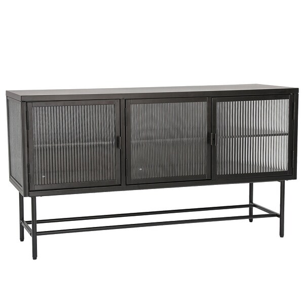 TV Console Table with Enclosed Storage, Wide Countertop Glass Doors, Detachable Shelves