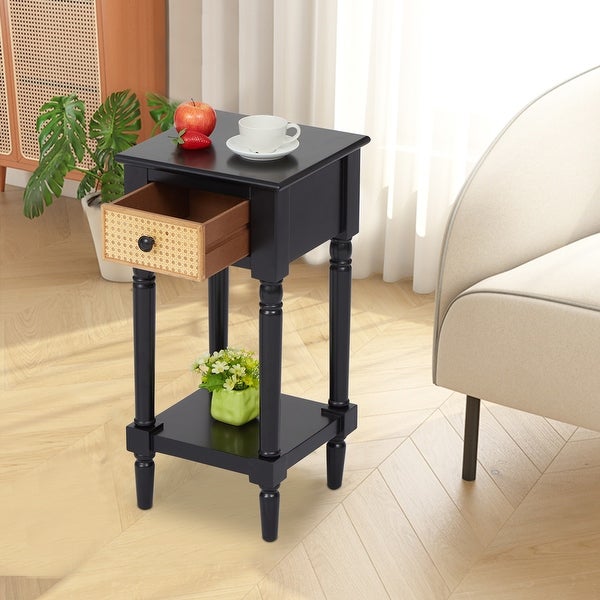 Kinbor 1-Drawer Wood Storage Side Table Nightstand End Table for Living Room Bedroom Entryway, Black - 28