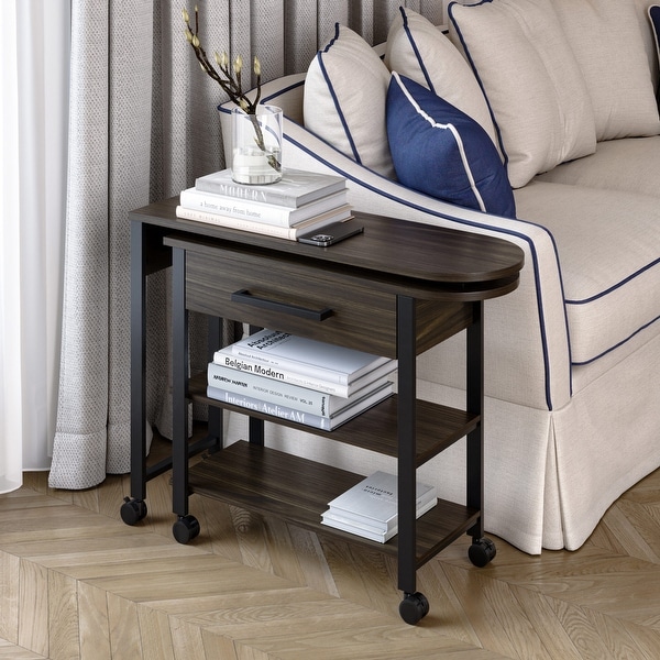 BELLEZE Margo Rotating Desk w/ Charge Station, Shelves, Drawer
