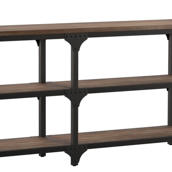 Table With 4 Shelves, Weathered Oak and Antique Silver- Saltoro Sherpi