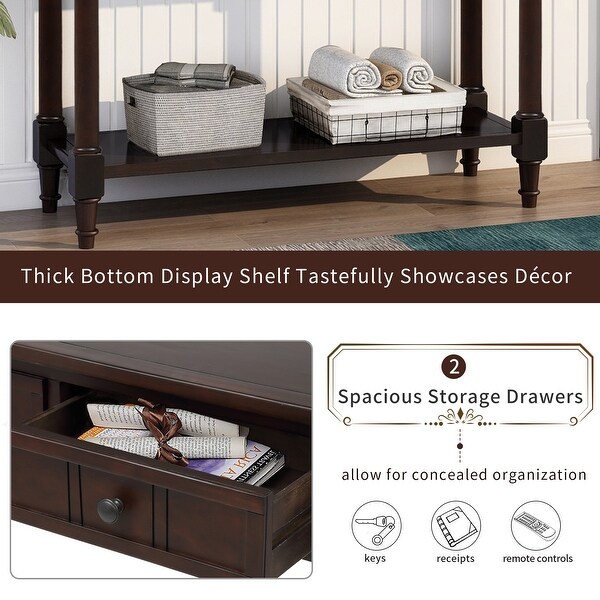 Daisy Series Traditional Design Console Table with 2 Drawers and Open Style Bottom Shelf, Wood Entryway Table for Living Room