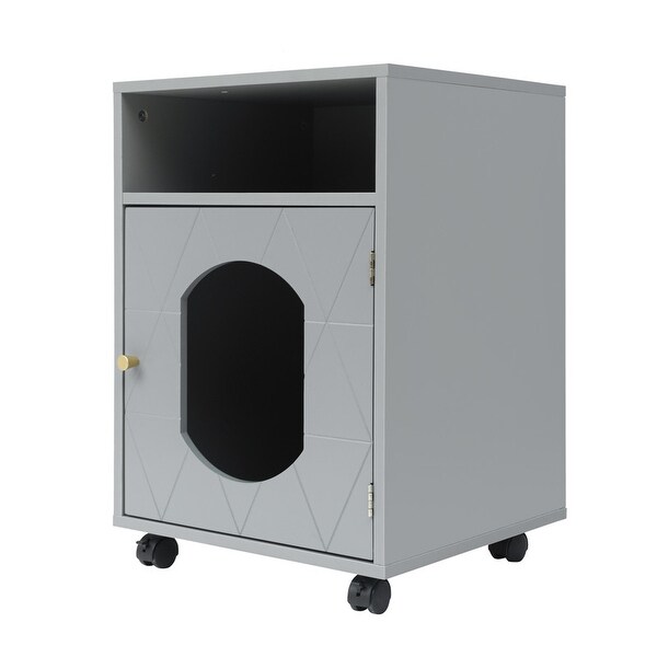 Wood Side Table with Pet House, Grey(17.21