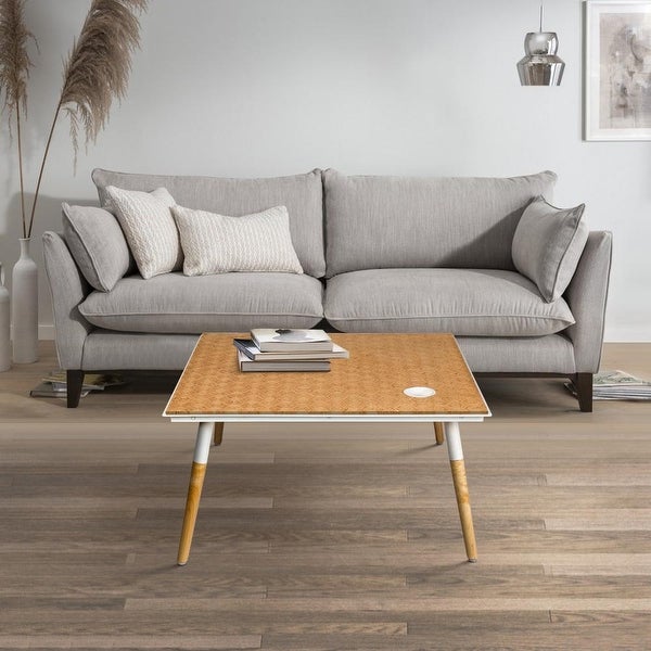 Paige 31 Inch Illusion Rectangular Wooden Coffee Table, Wood Brown, White - 30.1