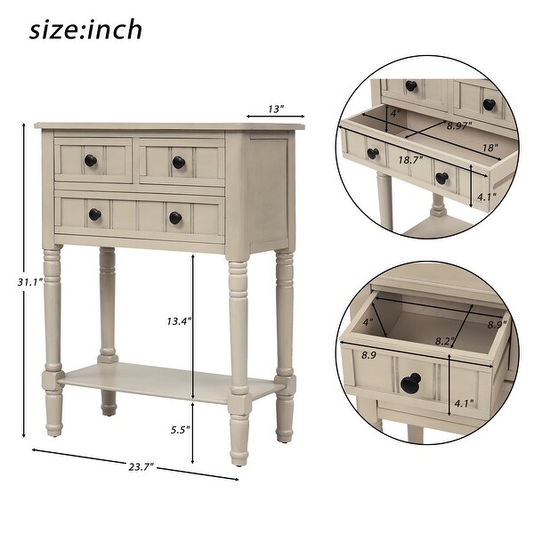 Narrow Console Table, Slim Sofa Table with Three Storage Drawers