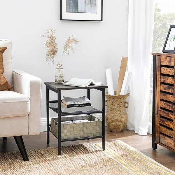 Industrial Nightstand, Set of 2 Side Tables, End Table with Adjustable Mesh Shelves, for Living Room, Bedroom