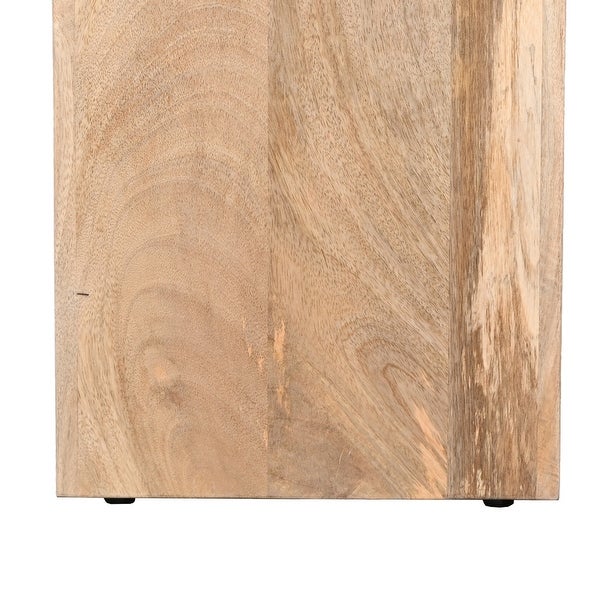 Kerry 20 Inch Rectangular End Side Table, Mango Wood, Sled Base, Glossy White, Natural Brown