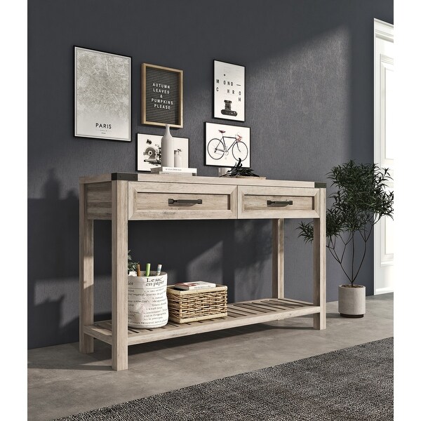 47 Inch Wide Console Table With Drawers And Shelf For Living Room, Entrance / Corridor, Grey Walnut
