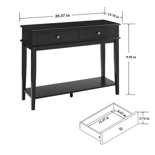 （Exquisite Preference）Black Console Table with 2 Drawers and Open Shelf, Farmhouse Small Entry Table, 39