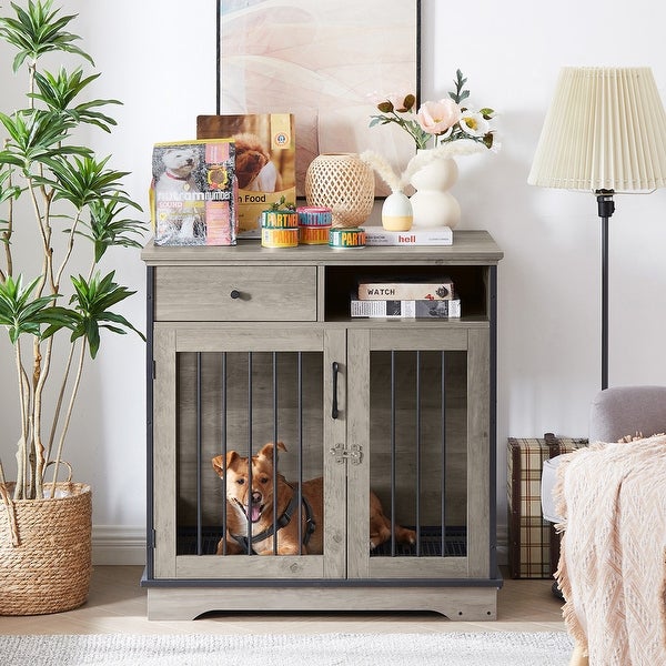 Industrial Furniture Style Dog Crate Dog Kennel with Loackable Door and Removable Bottom Tray, Side Table End Table with Storage
