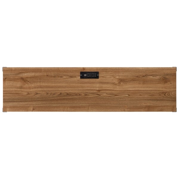 Industrial Rectangular Wood Console Table with AC Power and USB Charging Ports, Walnut