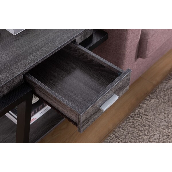 Q-Max Wooden End Table with Angled Leg Support and 1 Drawer, Black and Gray