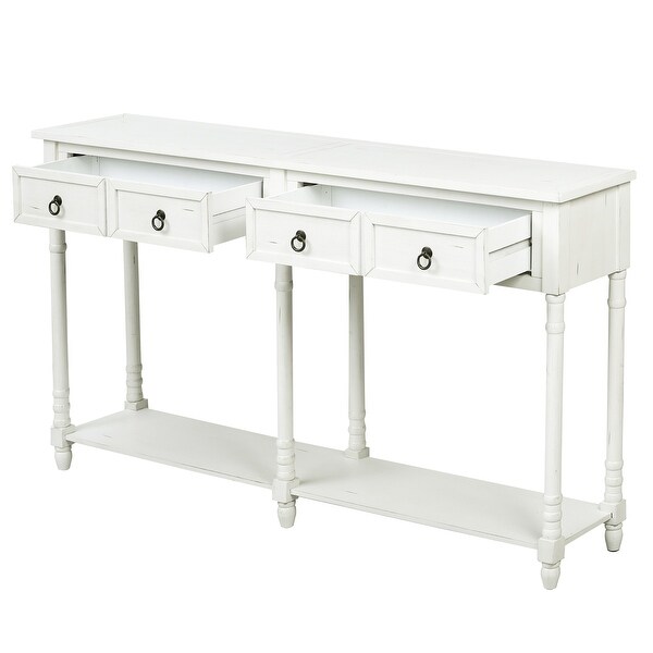 Rectangular Console Table Sofa Table with Drawers and Long Shelf, Walnut
