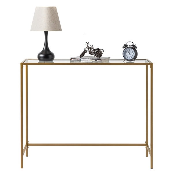 Modern Console Sofa Table, Tempered Glass Entryway Table for Hallway