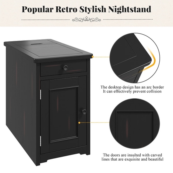 Retro Stylish Nightstand, Two tone Vintage Livingroom End Table Side Table