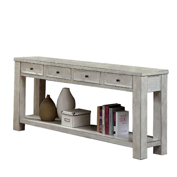 Transitional Wooden Console Table with 4 Drawers and Open Shelf, White