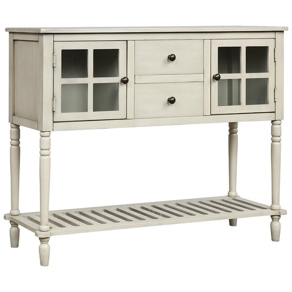 Antique Grey Farmhouse Wood 2-Drawer Sideboard Console Table with Bottom Shelf