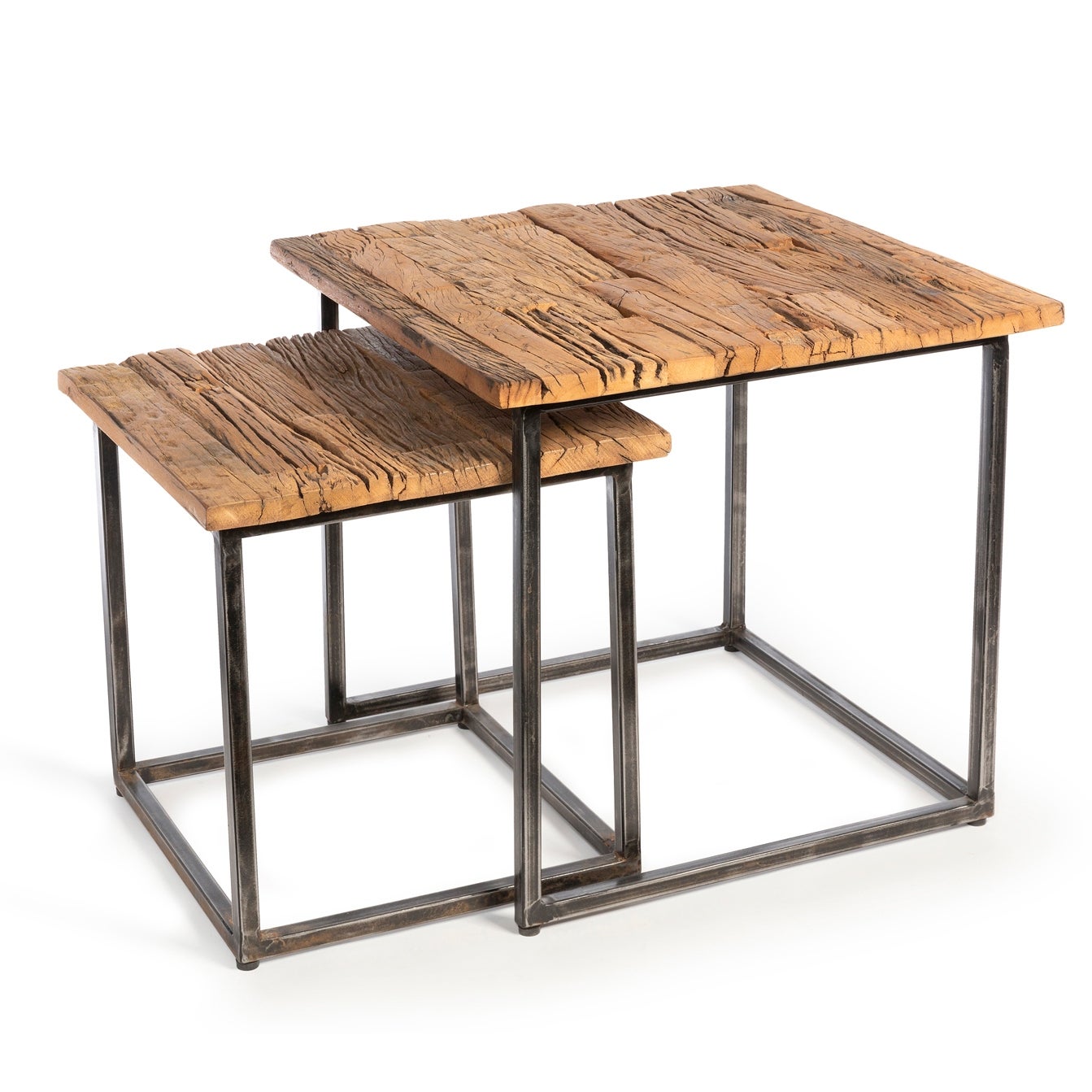 Railway Wood and Iron Nested Side Tables, Set of 2 - 22.75