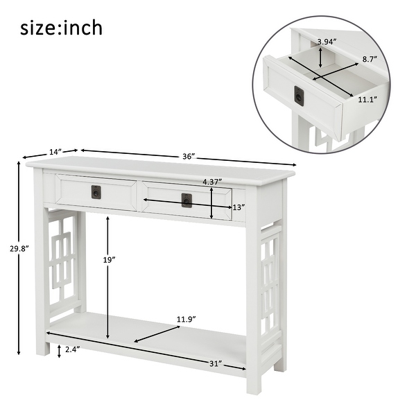 Console Table with 2 Drawers and Bottom Shelf, Entryway Accent Sofa Table