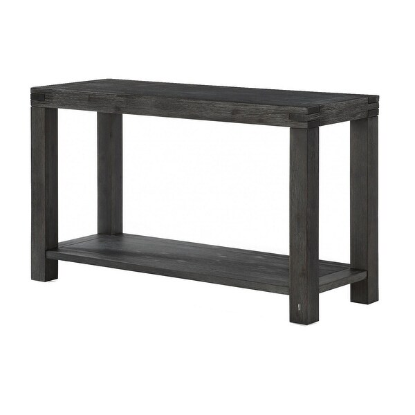 Wooden Console Table with Block Legs and Open Shelf, Dark Gray