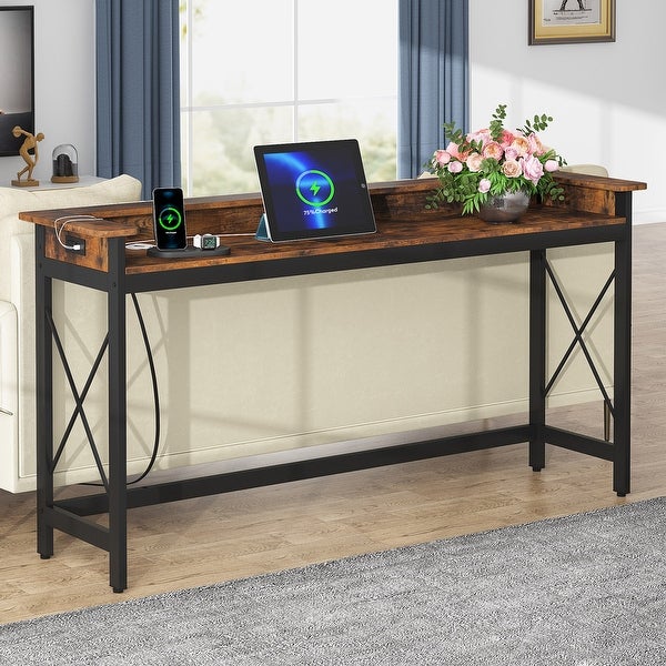Console Table with Outlets and USB Ports, 71 inch Long Sofa Table Behind Couch