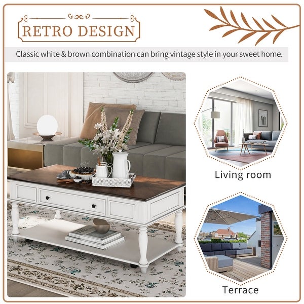 Retro Cocktail Table Coffee Table Easy Assembly Movable for Living Room, Bedroom