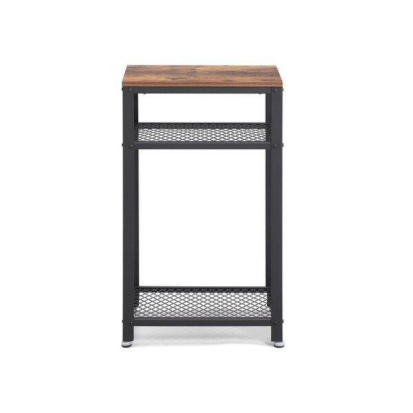 Industrial Side Table, End Telephone Table with 2-Tier Mesh Shelves, for Office Hallway, Wood Look Accent Furniture