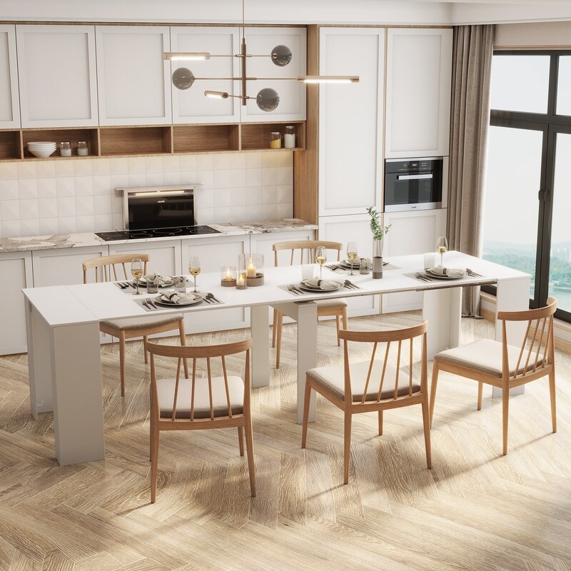 Extendable Console Table Extending Sofa Table w/Spacious Tabletop for Living Room, Multifunctional Extra Long Dining Table