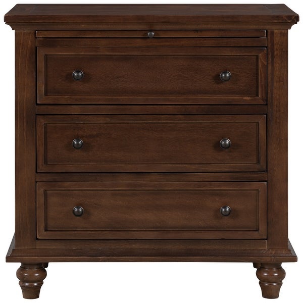 Simple Exquisite Storage Wood Cabinet with 3-Drawer, End Table with Pull out Tray for Living Room, Bedroom, Kitchen, Dining Room
