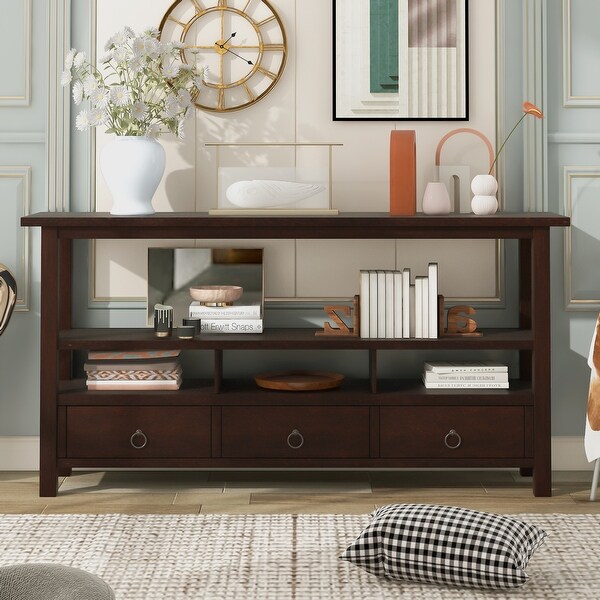 Living Room Solid Console Table Double-Storey Tabletop with 3 Drawers