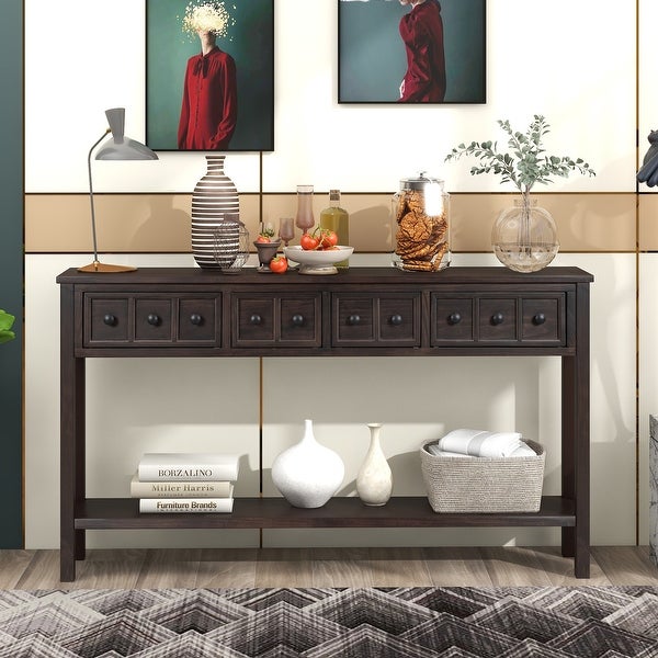 Rustic Entryway Console Table, Sofa Table with 2 Drawers and Shelf