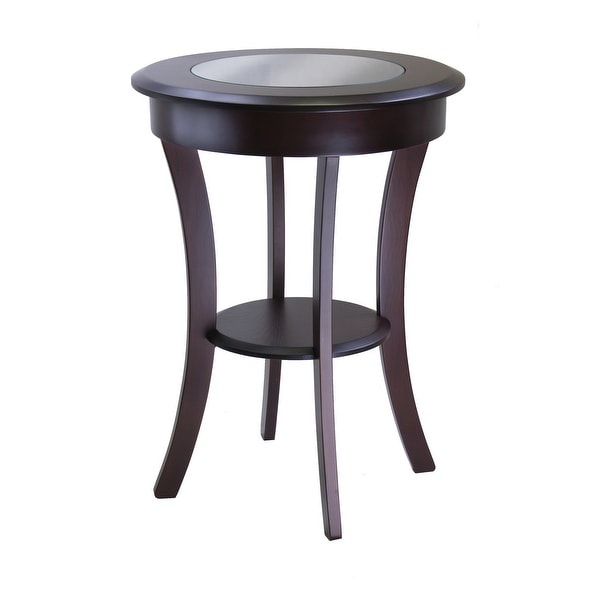 Round Accent Table, Entryway Table Side Table W/ Glass and Curved Legs